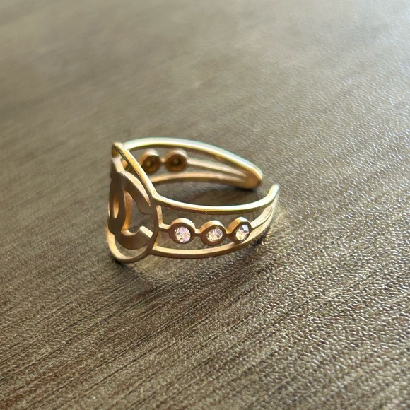 Gold Adjustable Ring With Rhinestone Accents - Picture 4 of 8